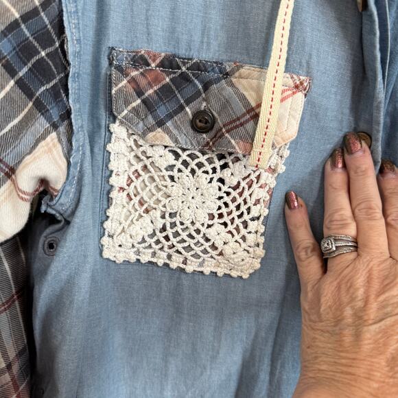 Upcycled O’Neill Hooded Lightweight Chambray Button Front Shacket Size XL - Picture 5 of 11